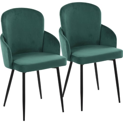 Dahlia Dining Chair in Black Metal, Gold & Green Velvet (Set of 2)